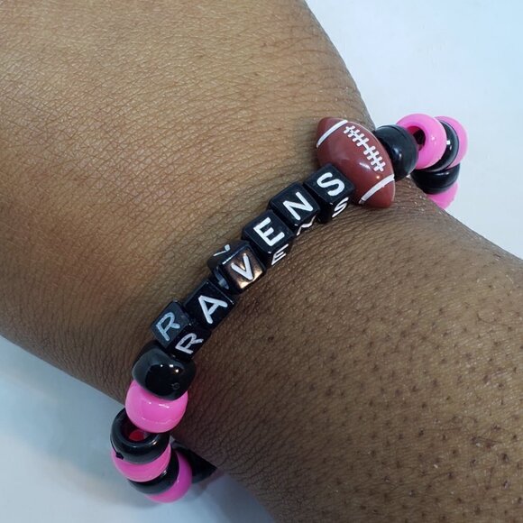 Baltimore Ravens Beaded Sports Football Bracelet - Picture 2 of 2